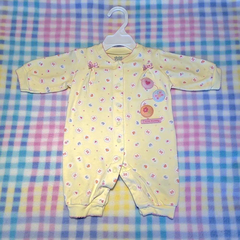 CARTER'S 🌸 Sweet Vintage Yellow "I Love Mommy" Floral Butterfly Jumpsuit  0-3M